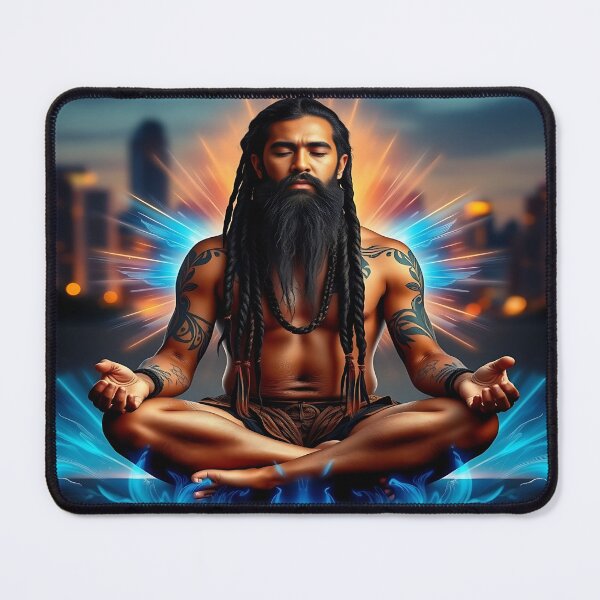 Item preview, "Meditative Shaman – Spiritual and Tribal Art with Mystical Energy and Urban Skyline" designed and sold by Ralek.