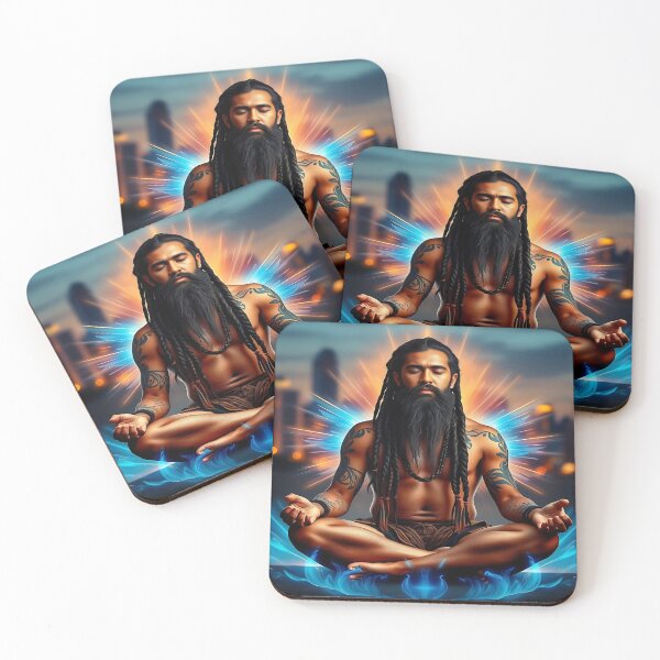 Item preview, "Meditative Shaman – Spiritual and Tribal Art with Mystical Energy and Urban Skyline" designed and sold by Ralek.