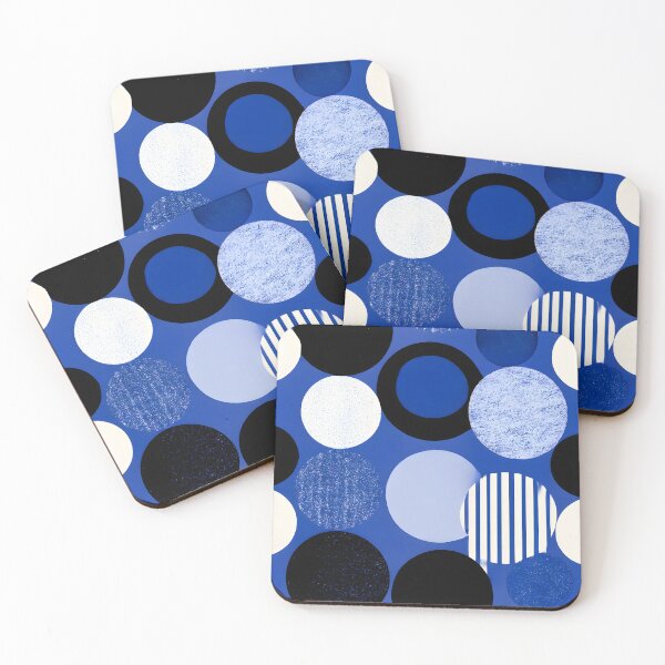Item preview, Retro-futuristic minimalist pattern blue black white circles designed and sold by Velvetcosmonova.