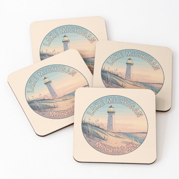 Item preview, Lake Michigan Lighthouse – Retro Sunset Badge Sticker designed and sold by Horizon Tales.