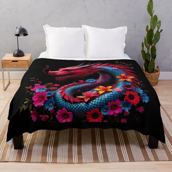 Item preview, Vibrant Red Dragon with Colorful Flowers Fantasy Art | Redbubble designed and sold by Mazieblu.