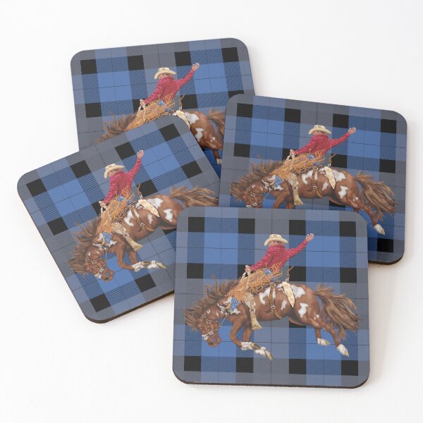 Item preview, Rodeo Cowboy on Blue Plaid – Western Country Style  designed and sold by Phat Dog Designs .