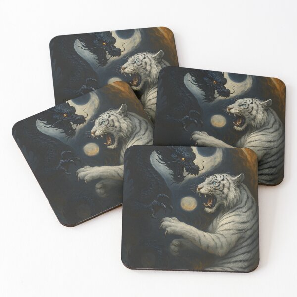 Item preview, Dragon vs Tiger – Ice & Obsidian Yin‑Yang Duel | Hyper‑Realistic Fantasy Art designed and sold by Nova-Canvas.