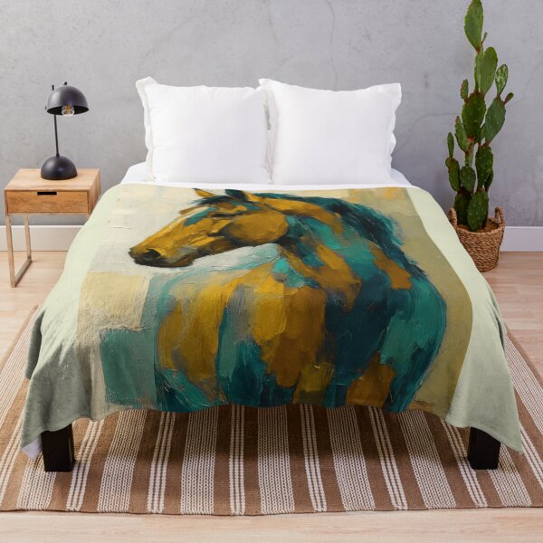 Item preview, Abstract Horse Portrait – Teal and Gold Expression designed and sold by caracatita75.