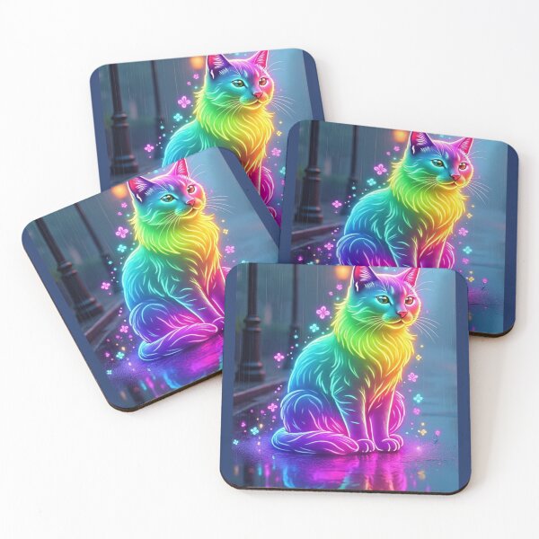 Item preview, Neon Cute Cat Sticker – Glowing Aesthetic Kitty designed and sold by Purti123.