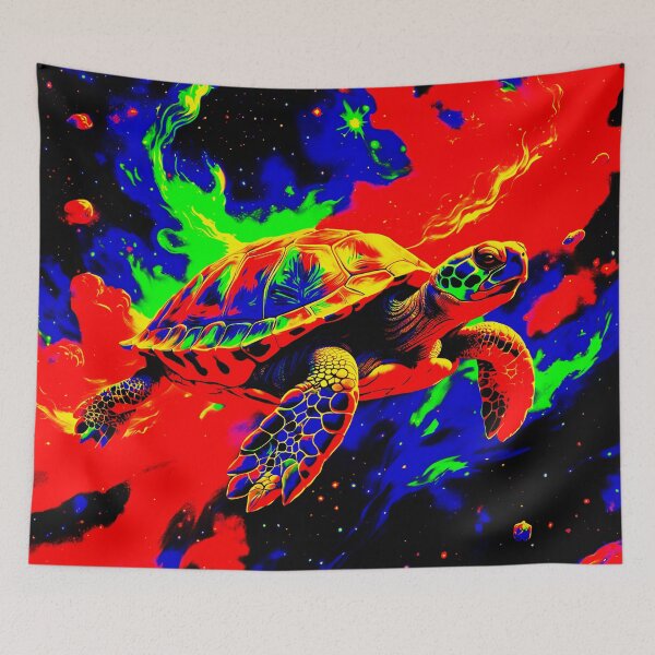 Item preview, Abstract Flying Turtle In Space - Vibrant Colors designed and sold by asurtiumgreen.