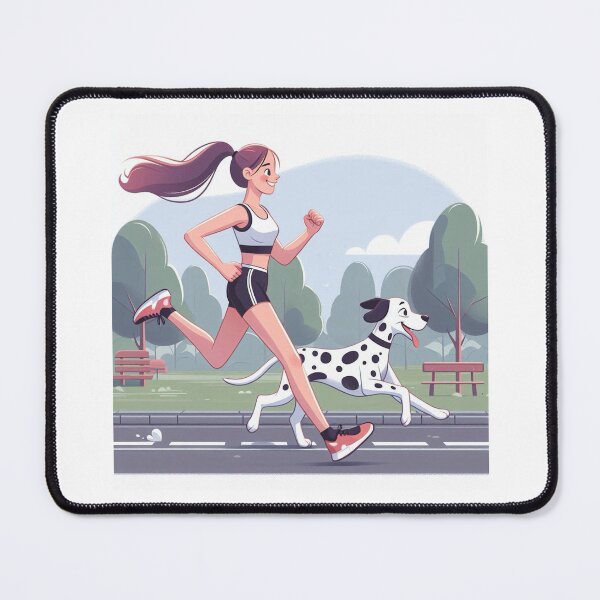 Item preview, Girl Jogging with Happy Dalmatian in the Park designed and sold by AlenaArtStudio.