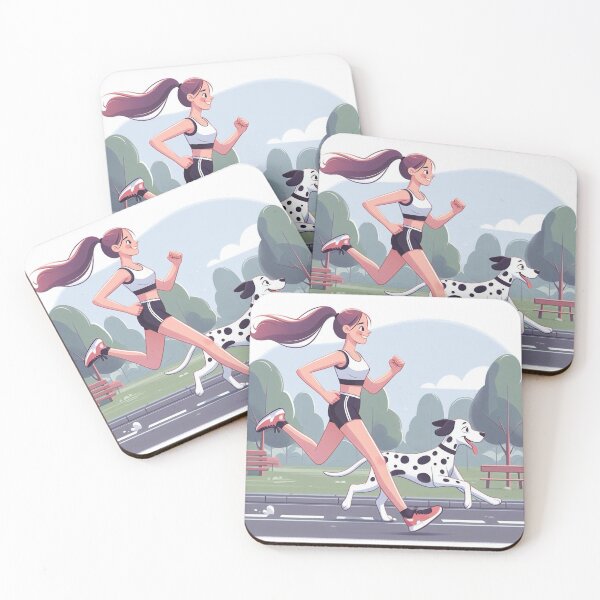 Item preview, Girl Jogging with Happy Dalmatian in the Park designed and sold by AlenaArtStudio.