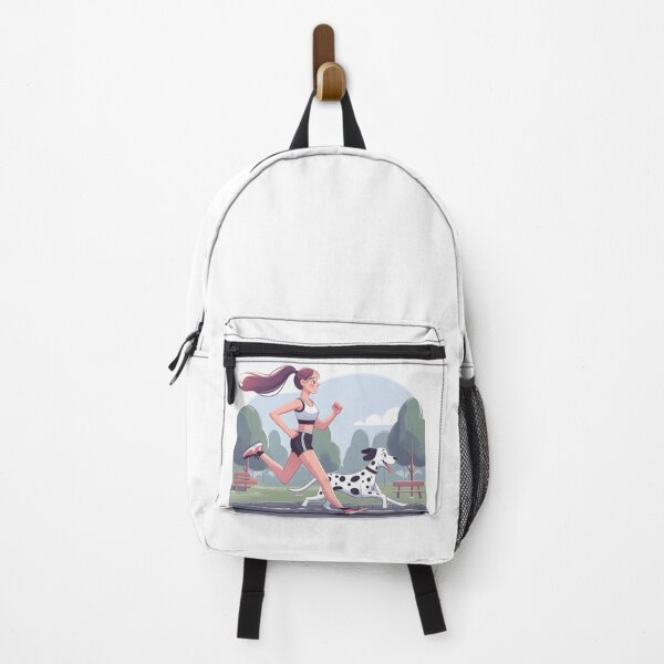 Item preview, Girl Jogging with Happy Dalmatian in the Park designed and sold by AlenaArtStudio.