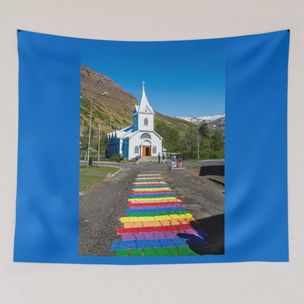 Item preview, Whimsical Rainbow Path to the Blue Church designed and sold by Debra Martz.
