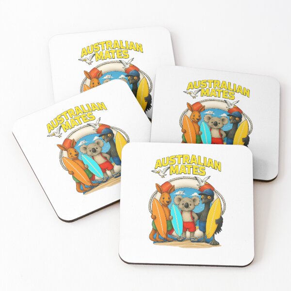 Item preview, Australian Mates Surfing Animals – Koala Kangaroo Emu with Surfboards designed and sold by Michael van der Hoorn.
