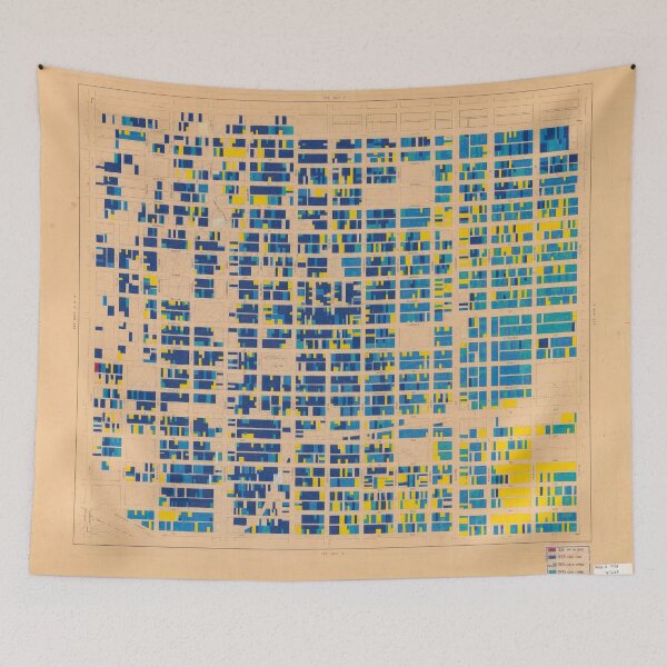 Item preview, 1954 building age map of Grandview-Woodlands in blue and gold designed and sold by FOVCA.