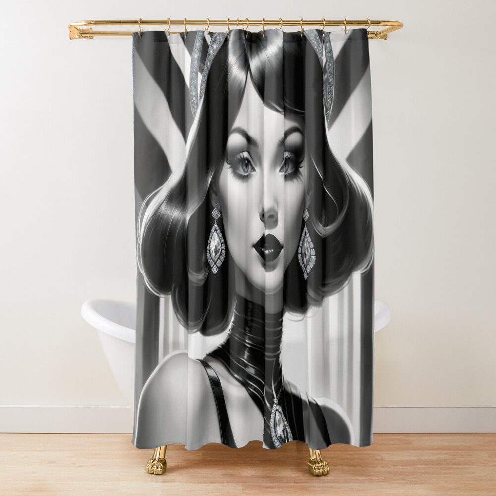 Art Deco Glamorous Portrait Of Illyanthe Veldora Stunning AI Concept Art by Xzendor7 Decorative Art Print Shower Curtain