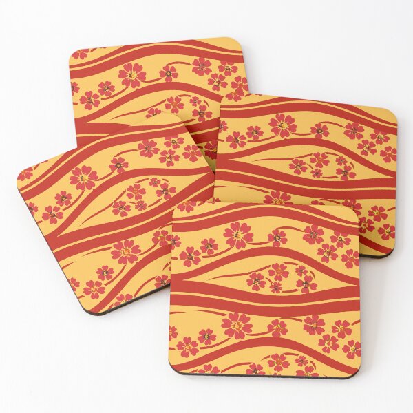 Item preview, OCEAN WAVES WITH CHERRY BLOSSOM - FLORAL YELLOW RED  designed and sold by trengeee.