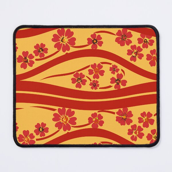 Item preview, OCEAN WAVES WITH CHERRY BLOSSOM - FLORAL YELLOW RED  designed and sold by trengeee.