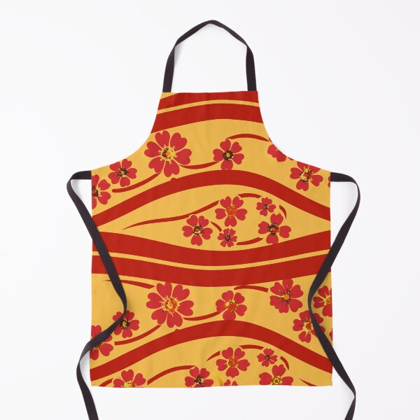 Item preview, OCEAN WAVES WITH CHERRY BLOSSOM - FLORAL YELLOW RED  designed and sold by trengeee.