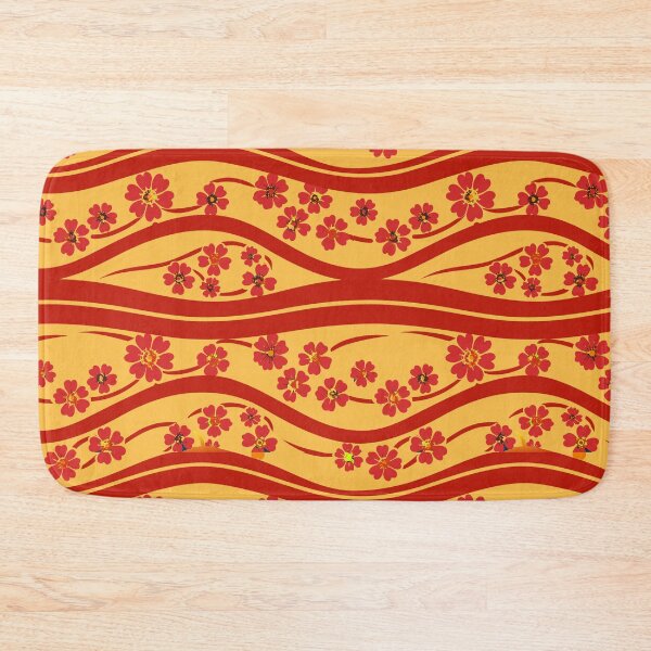 Item preview, OCEAN WAVES WITH CHERRY BLOSSOM - FLORAL YELLOW RED  designed and sold by trengeee.