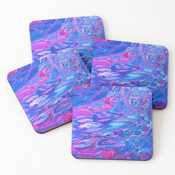 Item preview, Trippy Wave Cell Cluster Fluid Art Print - Blue & Magenta Flip Cup Acrylic Pour designed and sold by marbledmoonart.