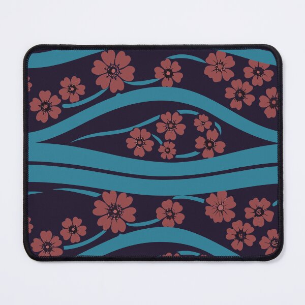 Item preview, OCEAN WAVES WITH CHERRY BLOSSOM - FLORAL red and blue designed and sold by trengeee.