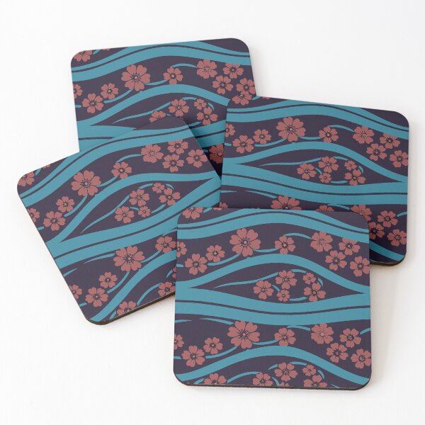 Item preview, OCEAN WAVES WITH CHERRY BLOSSOM - FLORAL red and blue designed and sold by trengeee.