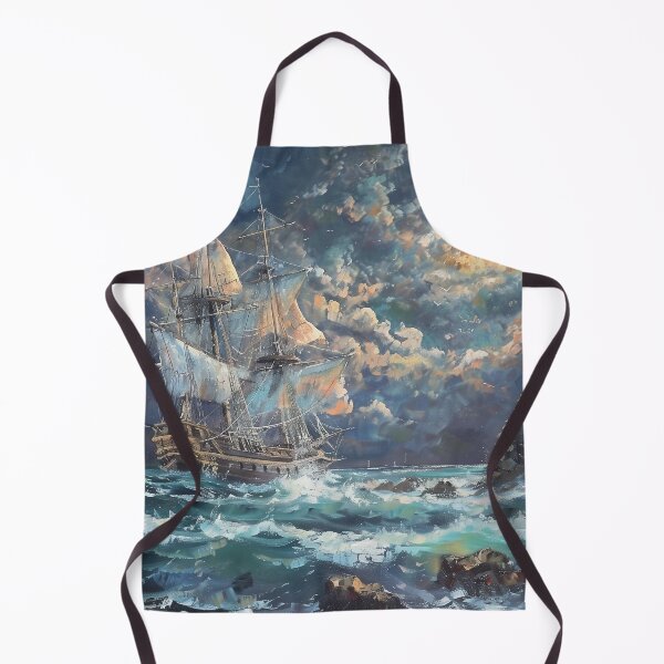 Item preview, Pirate Ship Sailing Near Rocky Shores in Rough Seas at Night – Dark Fantasy Adventure Art designed and sold by baggycatsworld.
