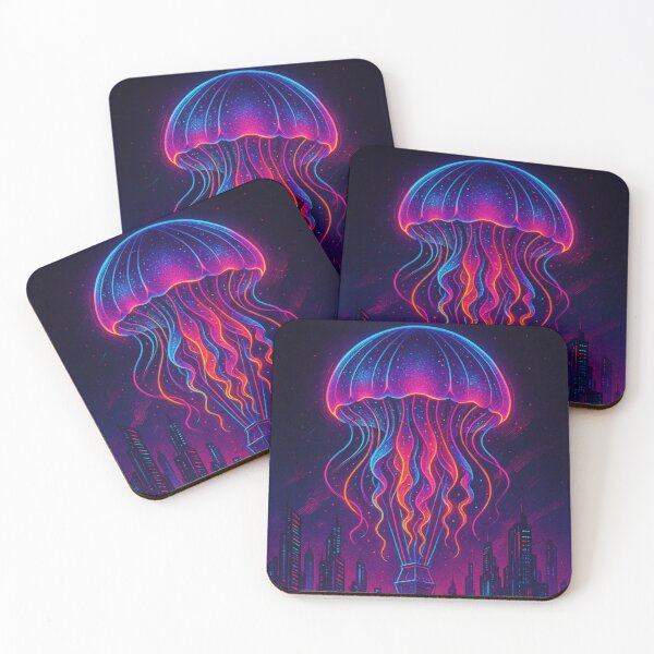 Item preview, Neon Jellyfish Balloon Over Cyberpunk City designed and sold by Neon Horizons.