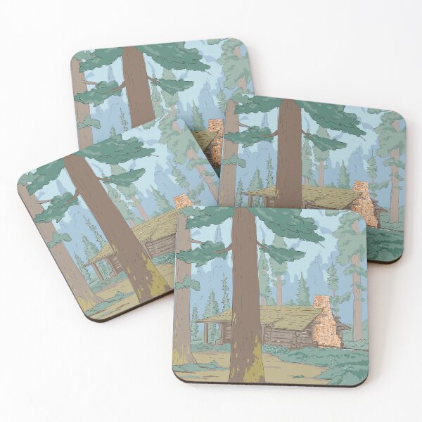 Item preview, American Log Cabin in Redwood Forest WPA Ukiyo-e Art designed and sold by patrimonio.