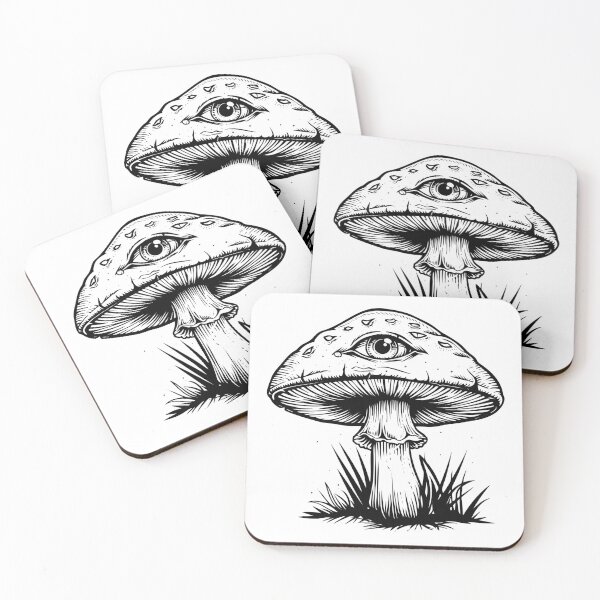 Item preview, Mystical Mushroom with Third Eye – Psychedelic Surreal Ink Illustration designed and sold by inkoutninja.