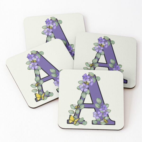 Item preview, Letter A, Decorated Purple Initial, Eucalyptus Leaves, Periwinkles, Bees and Butterfly designed and sold by JoyfulWhimsy.