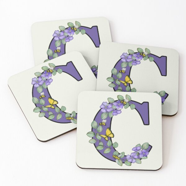 Item preview, Letter C, Decorated Purple Initial, Eucalyptus Leaves, Periwinkles, Bees and Butterfly designed and sold by JoyfulWhimsy.