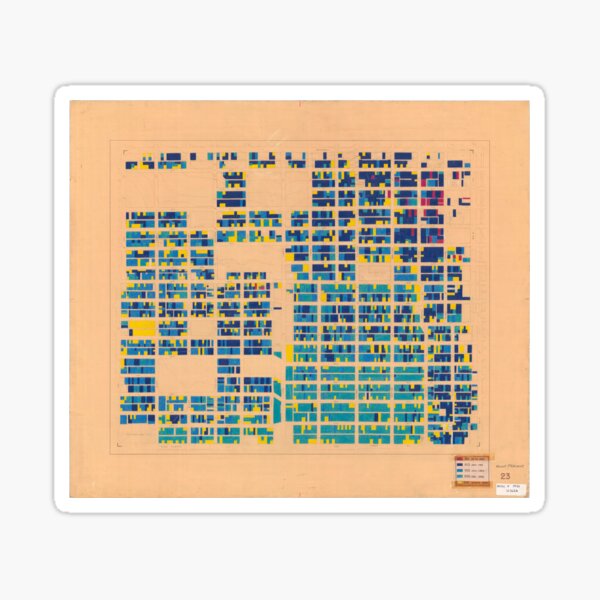 1954 building age map of Mount Pleasant (West) in blue and gold Sticker
