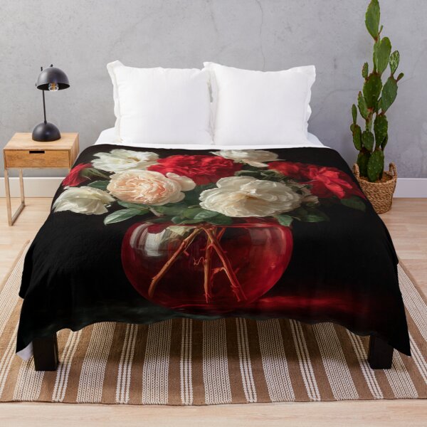 Item preview, Red and White Rose Bouquet Still Life – Floral Oil Painting Wall Art Print designed and sold by ArgentoArt.
