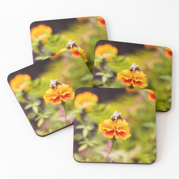 Item preview, Abeja aterrizando en una flor de caléndula naranja designed and sold by PhotoArtbyGrace.