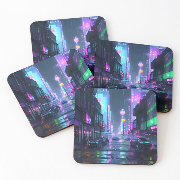Item preview, Cyberpunk City Street at Night | Neon Futuristic Sci-Fi Artwork designed and sold by ArtscapeProductions.