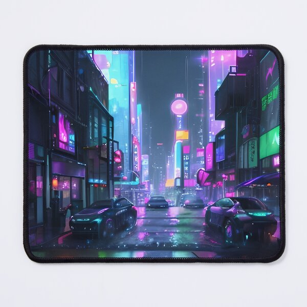 Item preview, Cyberpunk City Street at Night | Neon Futuristic Sci-Fi Artwork designed and sold by ArtscapeProductions.