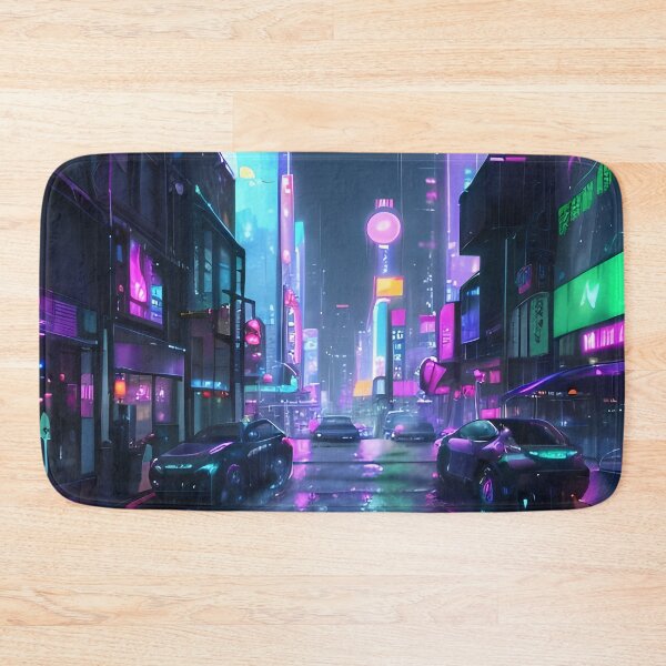 Item preview, Cyberpunk City Street at Night | Neon Futuristic Sci-Fi Artwork designed and sold by ArtscapeProductions.