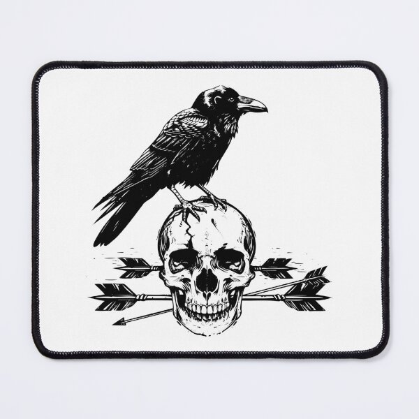 Item preview, Raven on Skull with Arrows – Gothic Dark Fantasy Black and White Art designed and sold by inkoutninja.