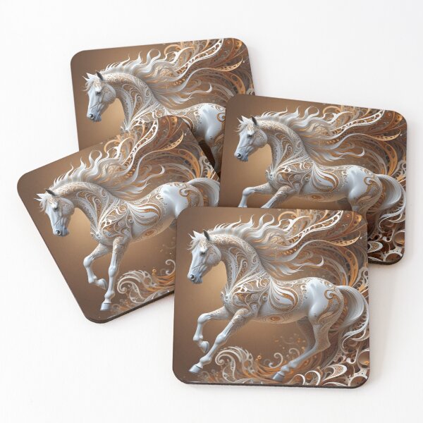 Item preview, Majestic White & Gold Fractal Horse – Ornamental Fantasy Art designed and sold by Harmonic_Layers.