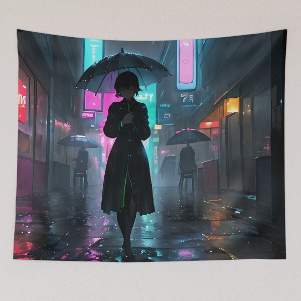 Item preview, Cyberpunk Alley at Night | Neon Rainy Street Sci-Fi Artwork designed and sold by ArtscapeProductions.