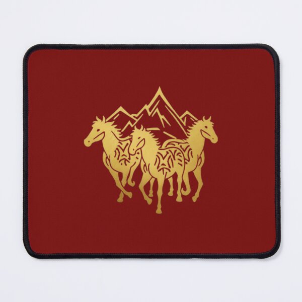 Item preview, Gold-painted group of wild running horses with mountains in the background designed and sold by Aariq.