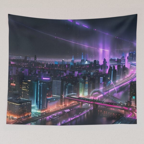 Item preview, Futuristic Neon City Skyline | Cyberpunk Sci-Fi Cityscape Artwork designed and sold by ArtscapeProductions.