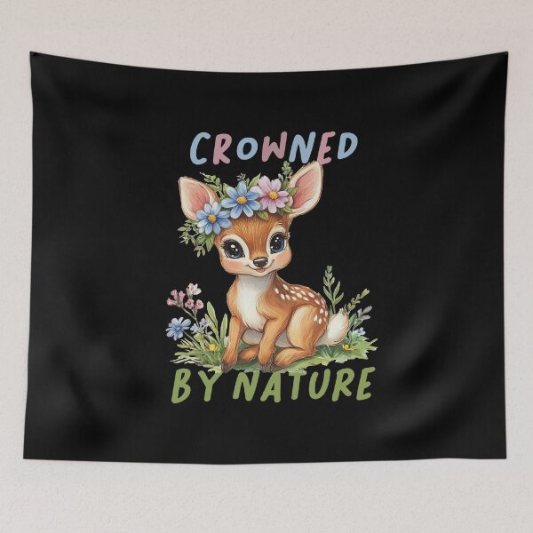 Item preview, Crowned by Nature – Kawaii Deer with Wildflower Crown designed and sold by Joyfulbits.