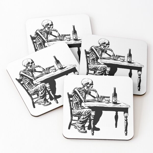 Item preview, Skeleton at the Table – Dark Macabre Outlaw Black and White Illustration designed and sold by inkoutninja.
