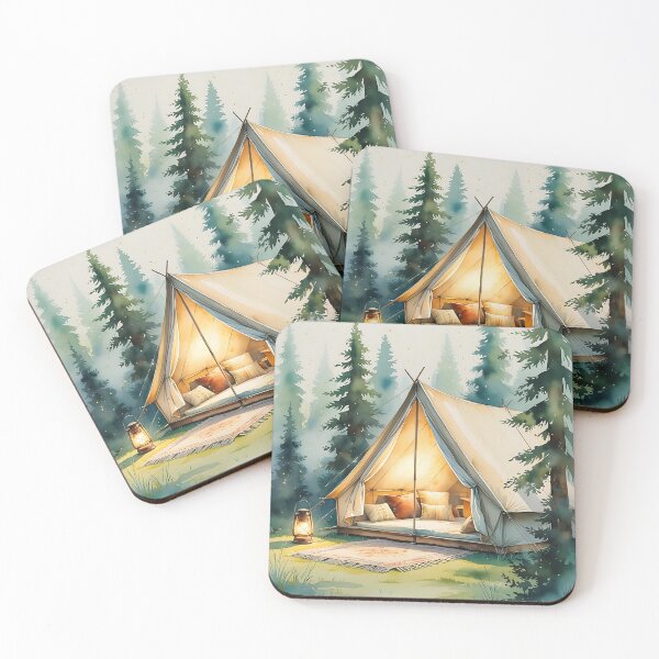 Item preview, Pastel Tent Under Pines Cozy Cottagecore Camping designed and sold by Mos Thainique.