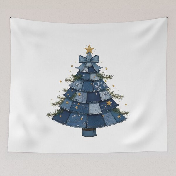 Item preview, Christmas Denim Patchwork Floral Christmas Tree designed and sold by Szilagyiflorian.
