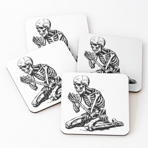 Item preview, Praying Skeleton – Gothic Spiritual Black and White Illustration designed and sold by inkoutninja.