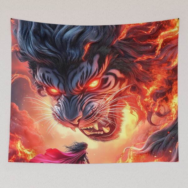 Item preview, Red Cape Fiery Tiger Beast Epic Confrontation Molten Sky designed and sold by SuperTeamCanada.