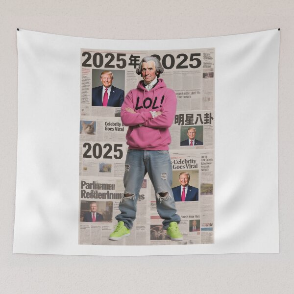 Item preview, George Washington & Donald Trump 2025 Streetwear Meme - Vintage Newspaper Collage designed and sold by designer14years.