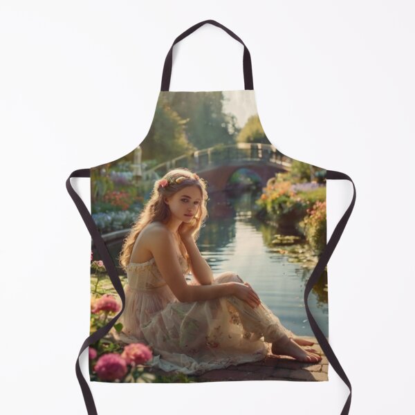 Aperçu de l'œuvre Victorian Woman in Bloom: Garden Flowers and Water Reflections créée et vendue par BlareBlare.