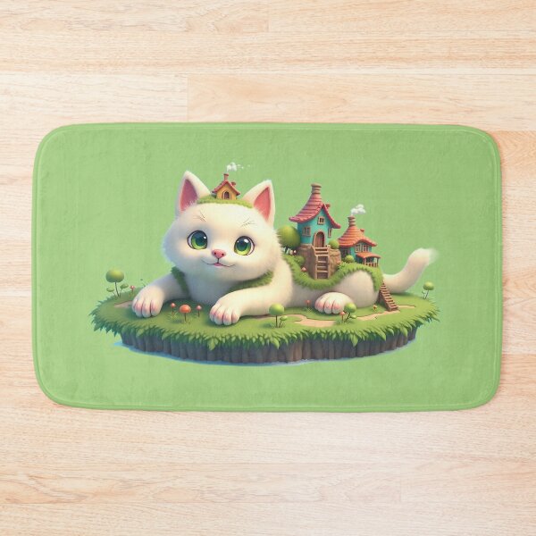 Item preview, Cute Fantasy Cat Village – Whimsical White Cat with Fairy Tale Houses Illustration designed and sold by K@raksnalee.
